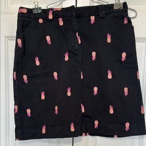 Lilly Pulitzer mini skirt. Black with embroidered pink and rose gold pineapples